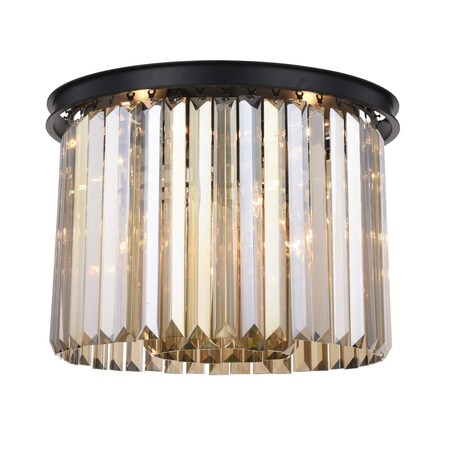 Elegant Lighting Sydney 6 light Matte Black Flush Mount Golden Teak (Smoky) Royal Cut C 1238F20MB-GT/RC